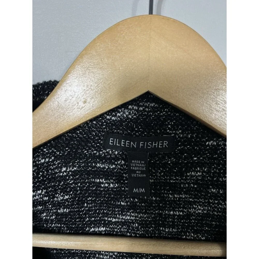 EILEEN FISHER Sweater Blazer Women M Black Double Breasted Organic Cotton Pocket